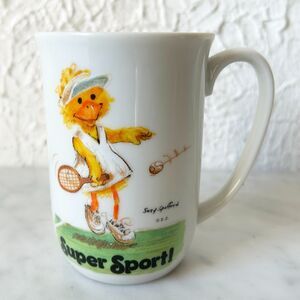 Suzy's Zoo Tennis Duck Mug Coffee Cup Vintage 1970s Suzy Spafford Super Sport